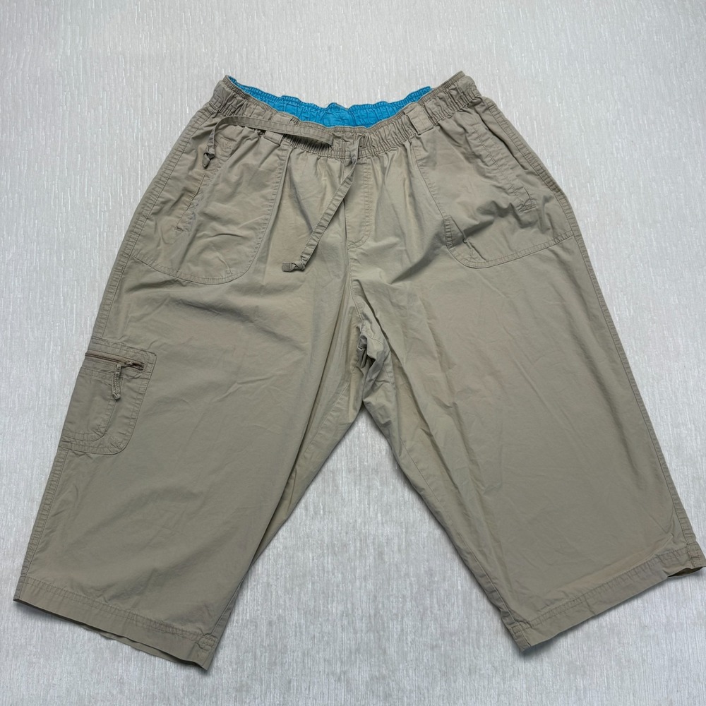 Just My Size JMS Capri Pants Womens 1X 16W Beige Cotton Relaxed Fit Beach Travel